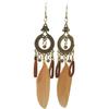 Hot selling ethnic style retro feather earrings, long multi colored vacation feather earrings, bead string design, circular earrings