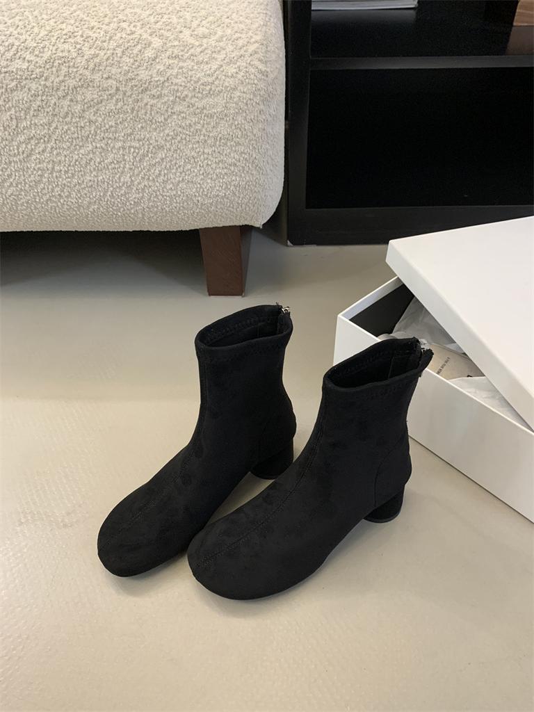 High Heel Suede Skinny Short Boots Season Brown Martin Boots Small Ankle Boots