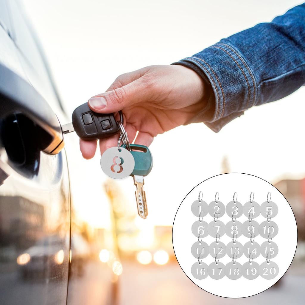 20Pcs Stainless Steel Round Number Plate Discs Locker Tags Key Ring Identification Markers Durable Hanging Numbered Labels Diy