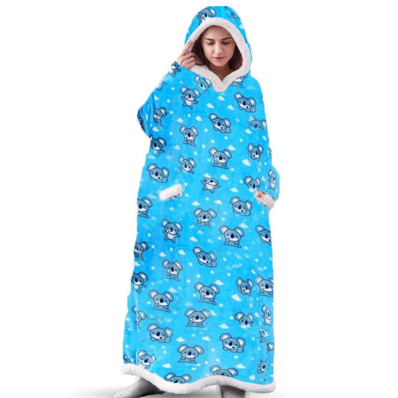 Warm Blanket for Home Bedroom Hooded Jacket Flannel TV Blanket Lazy Pajamas Sweater Soft Comfortable Lazy Wearable Blanket