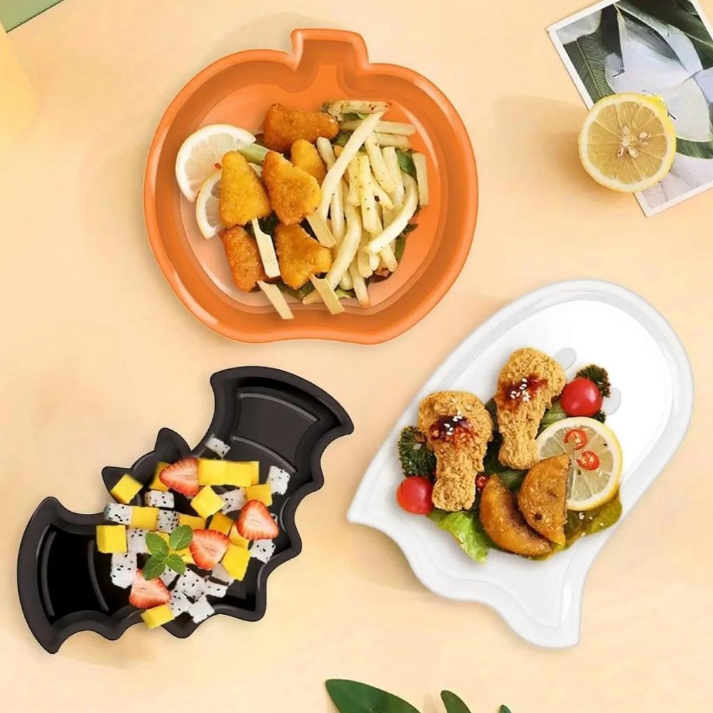 Halloween Plastic Serving Trays Pumpkin Ghost Bat Candy Snack Plates for Party Table Decoration Display Holiday Props