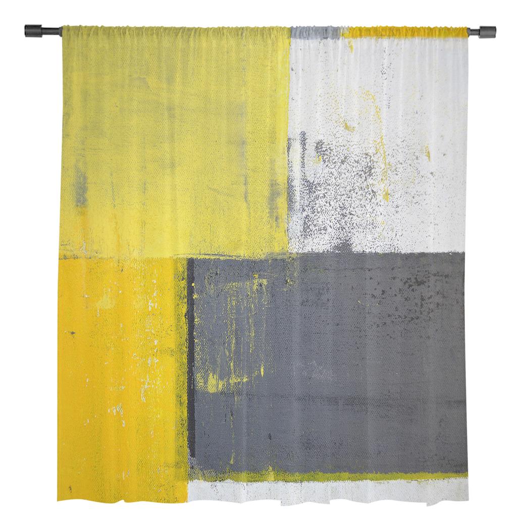 Stil pictură în ulei abstract geometric galben tul fereastră perdea draperii transparente perdele pentru sufragerie decor interioară panou