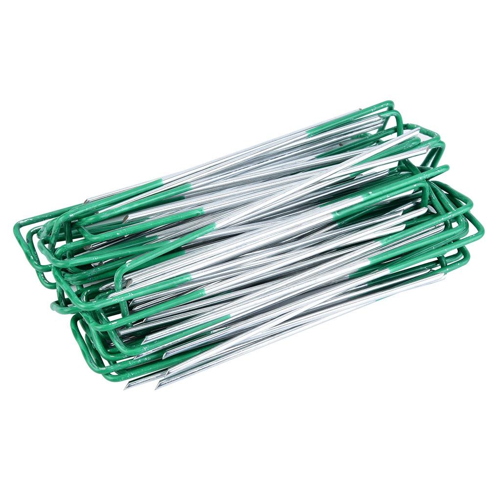 100pcs Half Green Artificial Grass Turf U Pins Metal Galvanised Pegs Staples Weed