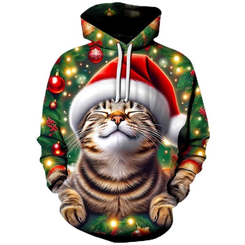 2026 Santa Claus Christmas Carnival 3D Printed Cute Animal Hooded Sweatshirt Suitable for Both Men and Women