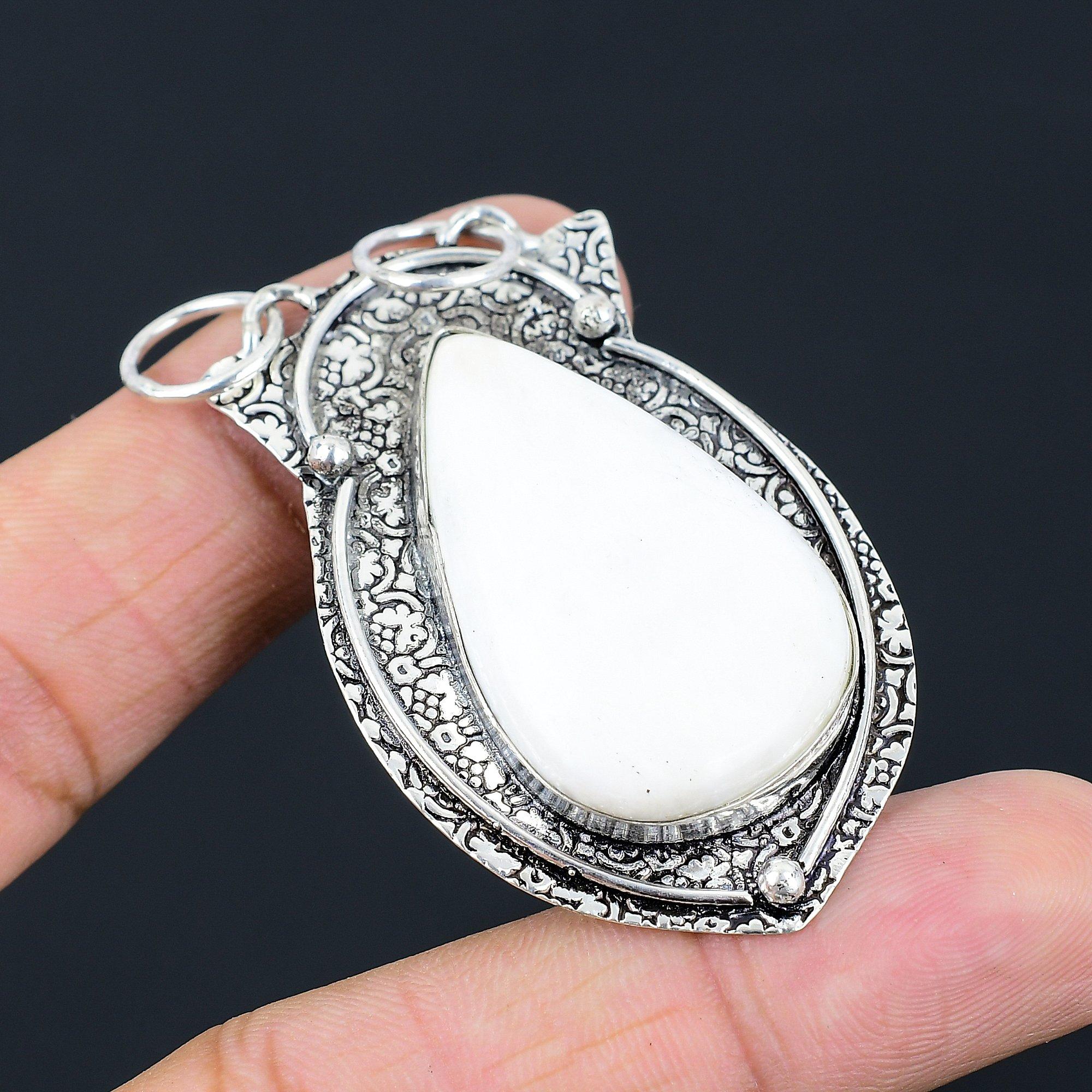 925 Sterling Silver Pear Scolecite Gemstone Engagement Unique Wedding Pendant