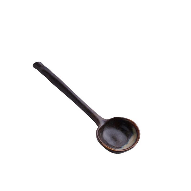 Japanese Ceramic Spoon Long Handle Home Spoon Soup Spoon Korean Cute Rice Spoon Black Sesame Scene Spoon