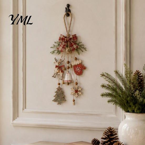 Vintage Retro Home Hanging Accents Rustic Christmas Wooden Pendant with LED Lights, Lighted Snowflake Gloves Tree And Reindeer Decorative Ornaments
