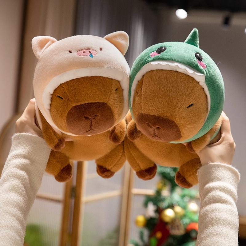 Shark Hat Capybara Plush Toy Simulation Animals Headband Doll Cute Doll Capibara Anime Fluffy Toy Soft Capybara Plush Doll