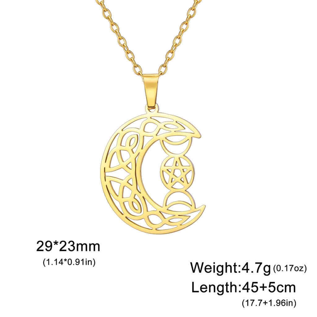  Triple Moon Goddess Necklace for Women Wiccan Crescent Celtic Knot Pendant Chain Stainless Steel Talisman Jewelry Gift