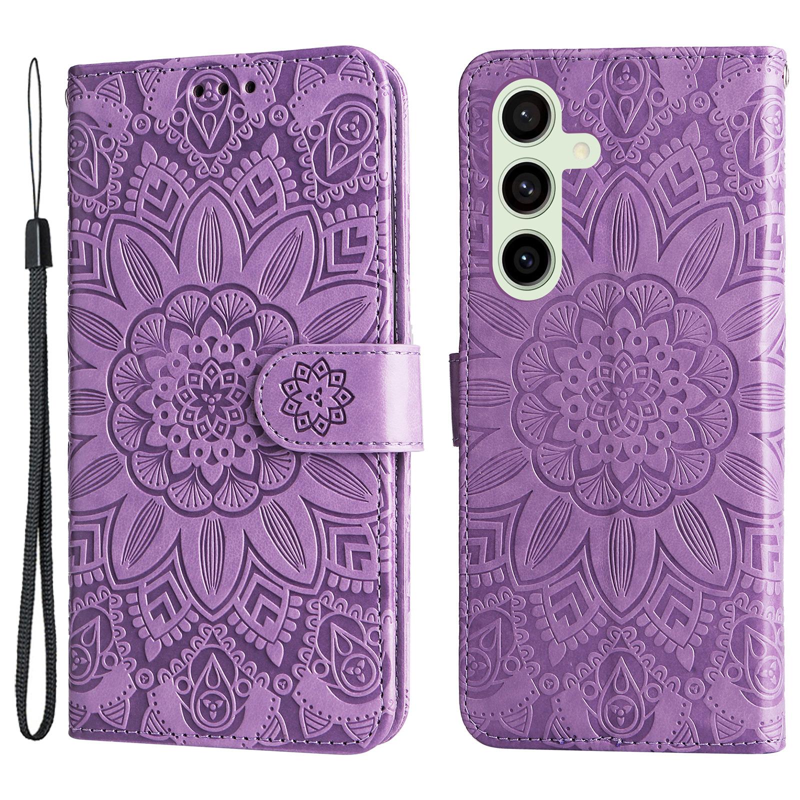

For Samsung Galaxy S24 FE Wallet Case Sunflower PU Leather Phone Cover Purple