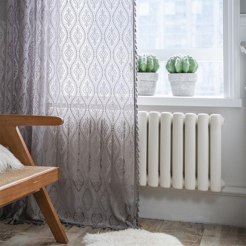 Gray Crochet Sheer Curtain Panel Living Room Bedroom Balcony With Rod Pocket Hook Grommet Options Cotton 60%