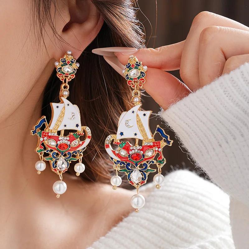 Colorful Dripping Sailboat Tassel Earrings for Women  Premium High Qquality Drop Earring Exaggerate Charms Zircon Gift