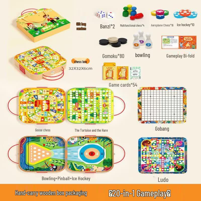 20-in-1 Multi-Game Board Set with Wooden Storage Box