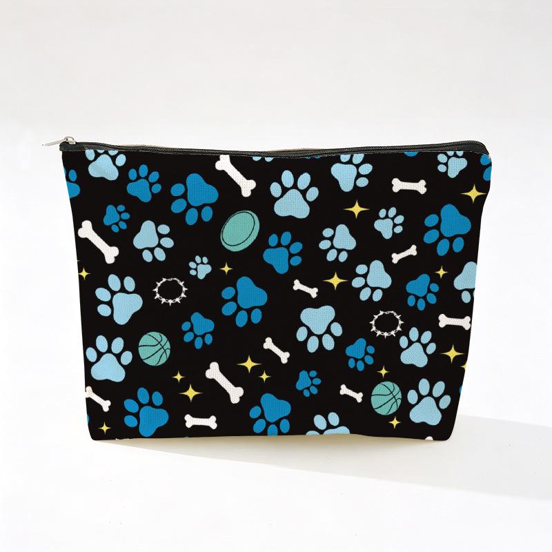 Cute Dog Print Linen Makeup Bag - Wear-Resistant & Portable Storage with Zipper