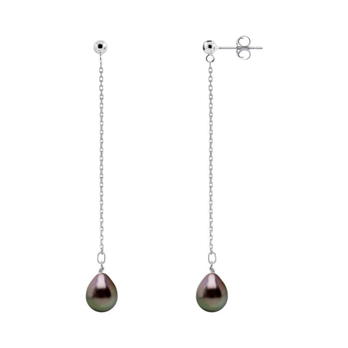 Boucles d'Oreilles Pendante - Pearls & Colors - 5 cm - Perles de Tahiti 8-9 mm - Argent 925 - Garantie 2 ans