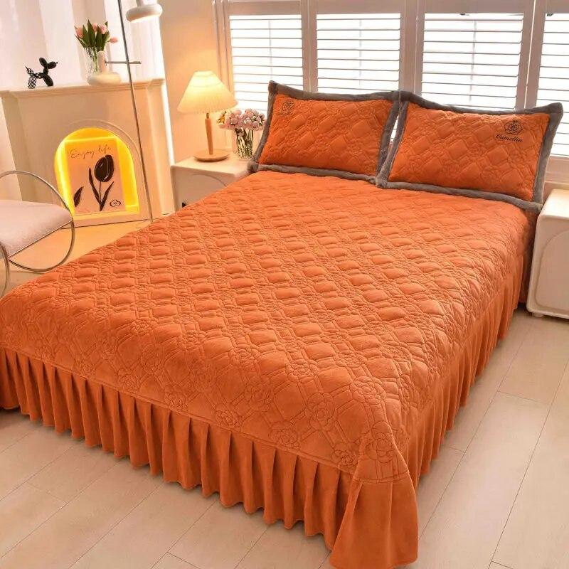 Γάλα βελούδινο κάλυμμα κρεβατιού για διατήρηση της ζεστασιάς, χειμερινό βελούδινο, απλό και χοντρό βαμβακερό καπιτονέ κάλυμμα κρεβατιού για όλες τις εποχές