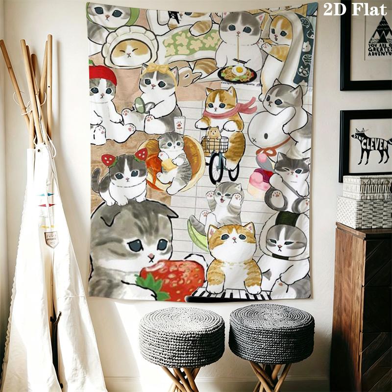 Cozy Cartoon Cats Pattern Home Decor Tapestry, Wall Hanging, Decorative RV Wall Cloth.ZGT0914370