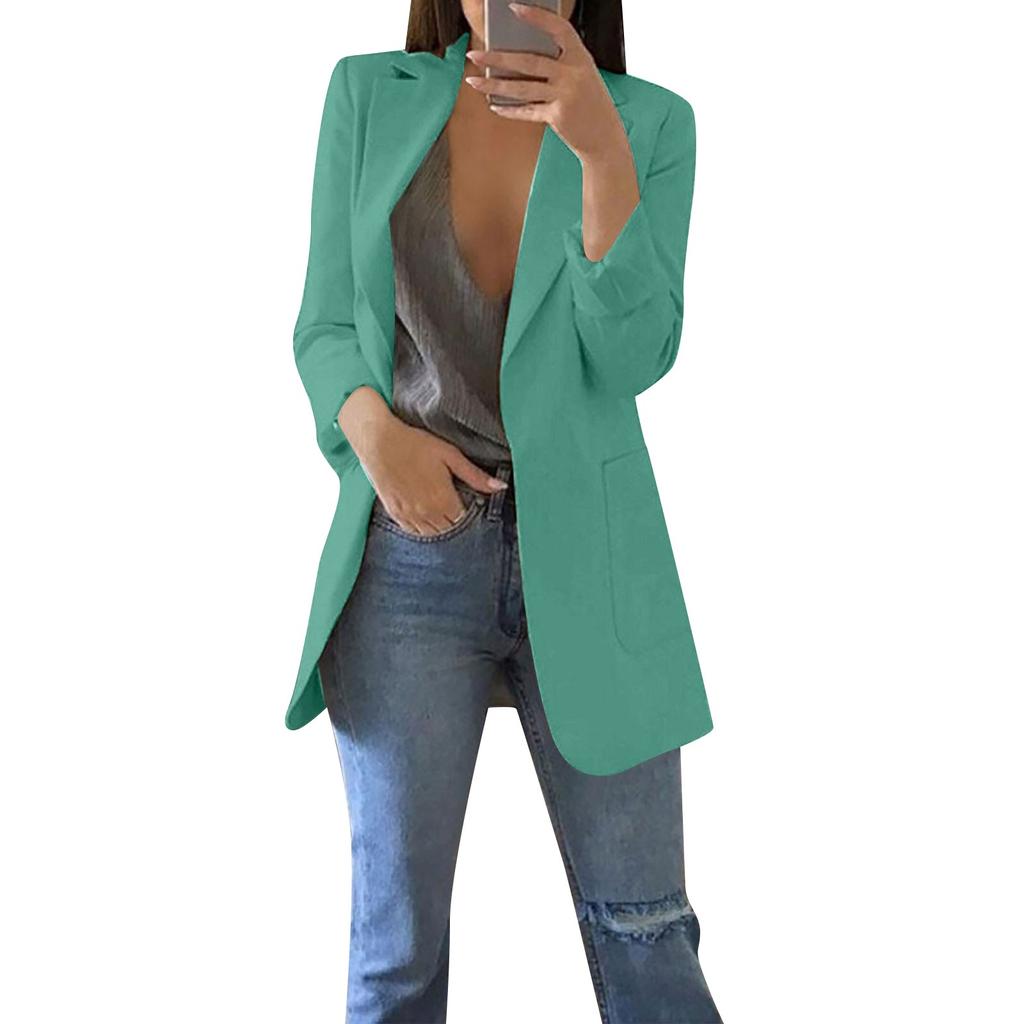 Kvinner Solid åpne frontlommer Cardigan formell dress Langermet bluse frakk