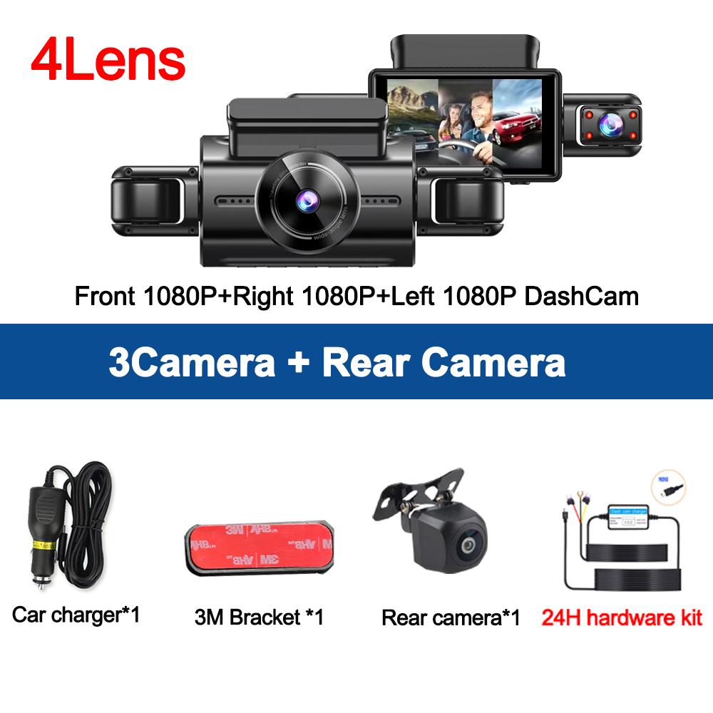 3/4 Channels 360° Dash Cam Video Recorder 1080P Car DVR 24H Parking Monitor Front Right With Rear View Night Vision Black Box