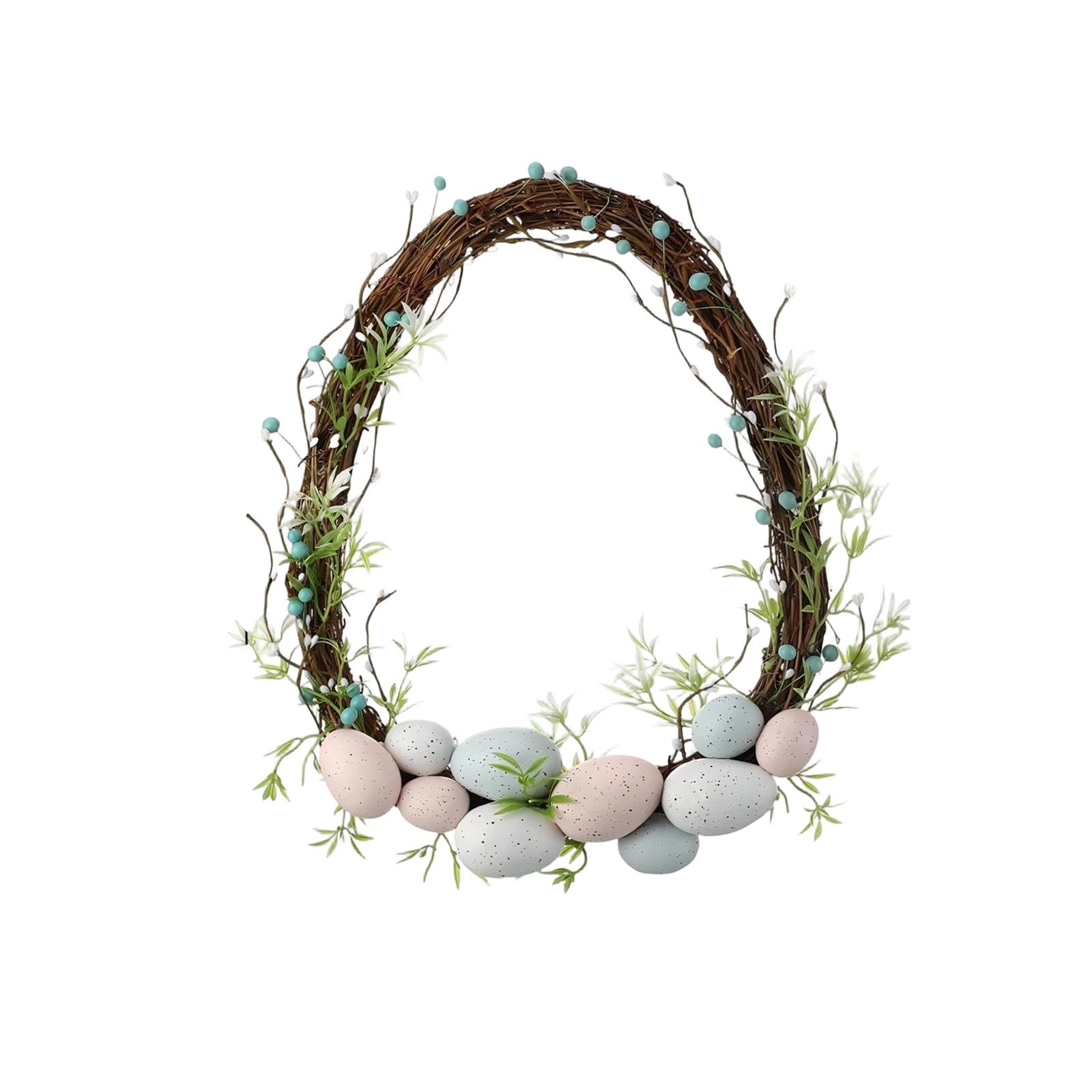 Easter Egg Wreath, Foam Easter Egg Decoration, Straw Woven Rattan Wreath, Home Door Hanging.