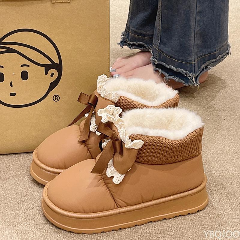 Fashion Thick soled versatile comfortable snow boots for women new winter with added fleece anti slip warm cold resistant cotton shoes