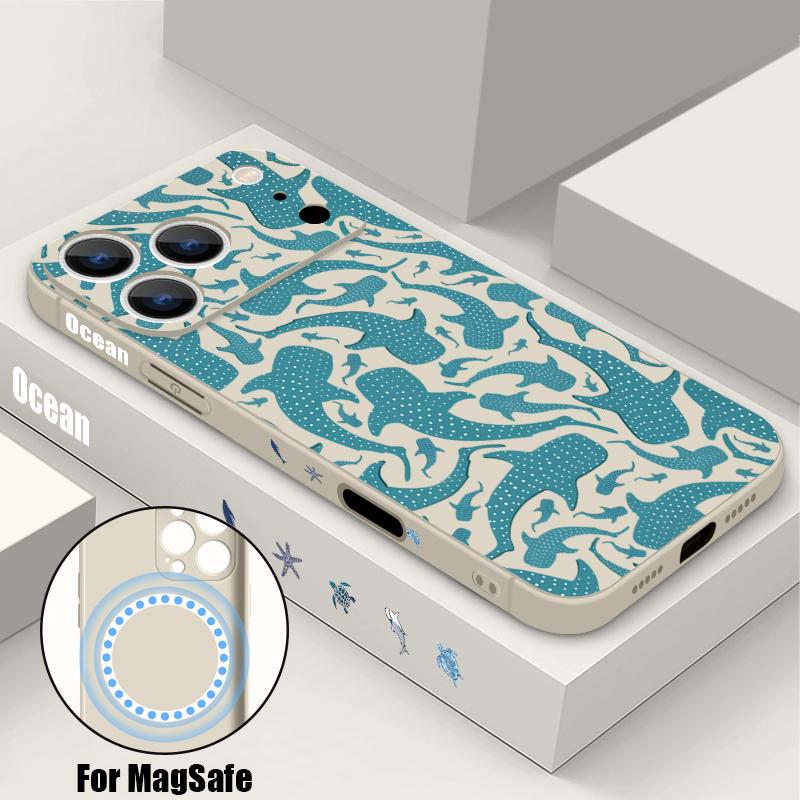 Magnetic For Magsafe Case For iPhone 17 Pro Max Jellyfish Whale Sharks Print Soft Silicone Phone Back Cover For iPhone 16 15 14 13 Pro Max 16e 17e