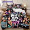 Ropa de cama con personajes vibrantes de Grand Theft Auto V (1 * funda nórdica + 2 * fundas de almohada, sin núcleo) Juego de ropa de cama de regalo de cumpleaños de Navidad plano 2D