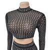 Women's European and American Fashion Solid Color Mesh Two-Piece Skirt Set with Hot Drilling
