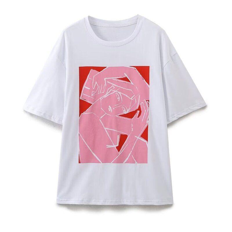 Fashion Style 2024 Summer New Simple Fashion Casual Color Print T-shirt Women's Top Women's Clothing 1165236