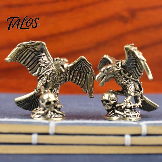 Unique Dark Art Collectible Eagle Skull Figurine, Small Vintage Bird Statue, Solid Brass Decorative Aged Bronze Figure Sculpture for Home Office Desk