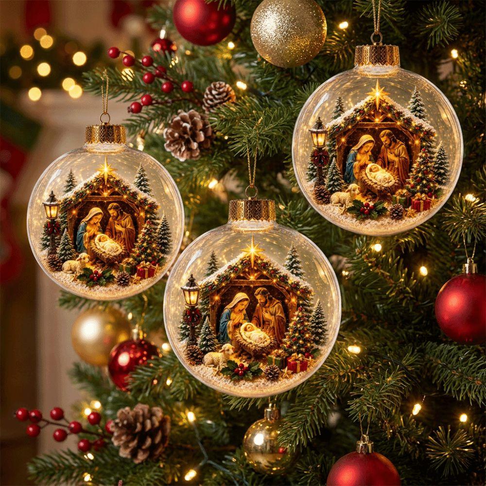 Acrylic Light-Up Christmas Ball Ornament Transparent Snowman Xmas Tree Hanging Pendant Animal Pattern Penguin