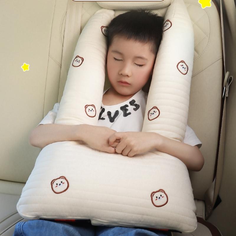 Car Seats Rest Pillow Adjustable Secure Strap Embroidered Animal Pattern Vehicle Pillow Easy Carrying for Family Travel