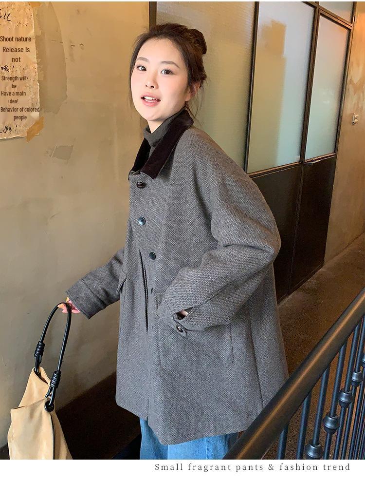 Plus Size Women's Korean Style Wool-Blend Down Coat 2025: Loose, Warm, Windproof Lapel Jacket