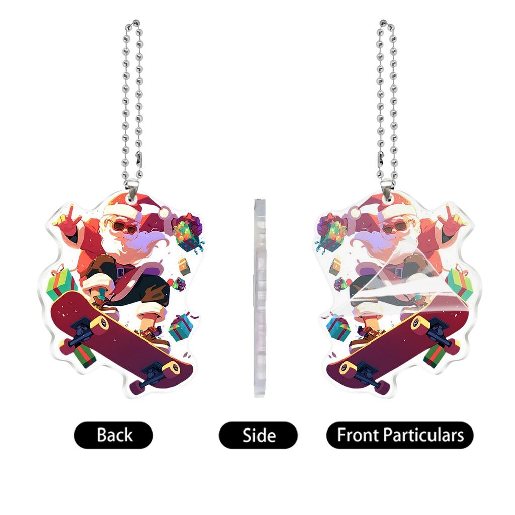 2D Cute Car Acrylic Flat Rearview Mirror Pendant Keychain Accessories