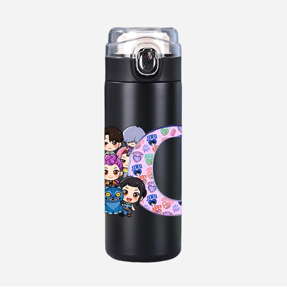 26 English Letter K-Pop Demon Hunters Printed 400Ml Water Bottle Thermos Cup Portable Stainless Steel Leak Proof Camping Water Cup Kid Gifts