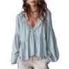 Women's Loose-fitting, Casual, And Sweet Blouse With Ruffled Trim And Puff Sleeves.