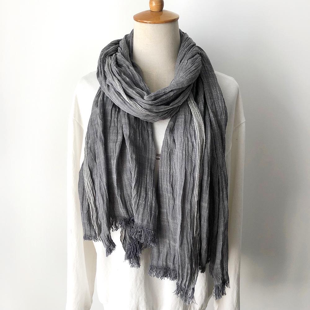 Japanese & Korean Style Autumn/Winter Unisex Striped Scarf In Cotton, Linen & Silk
