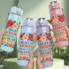 1PC Trust In Jehovah Floral Text 750ml Color Plastic Sports Water Bottle Leakproof Flip Straw Lid Suitable for Sports Office Home Use