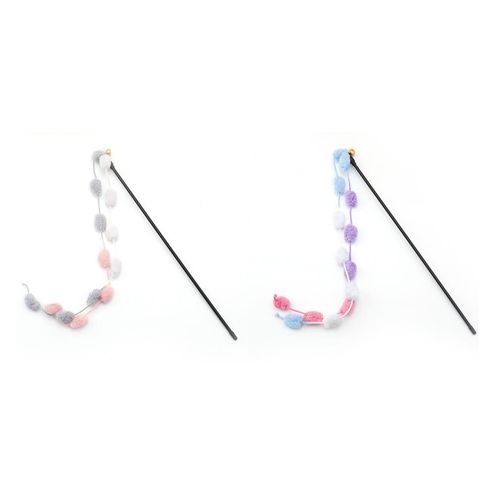 2pcs Tassel Toy Plush Balls Cat Teaser Wand Interactive Cat Toys Funny Bell Pole Teaser Wand Pet Supplies Accessory