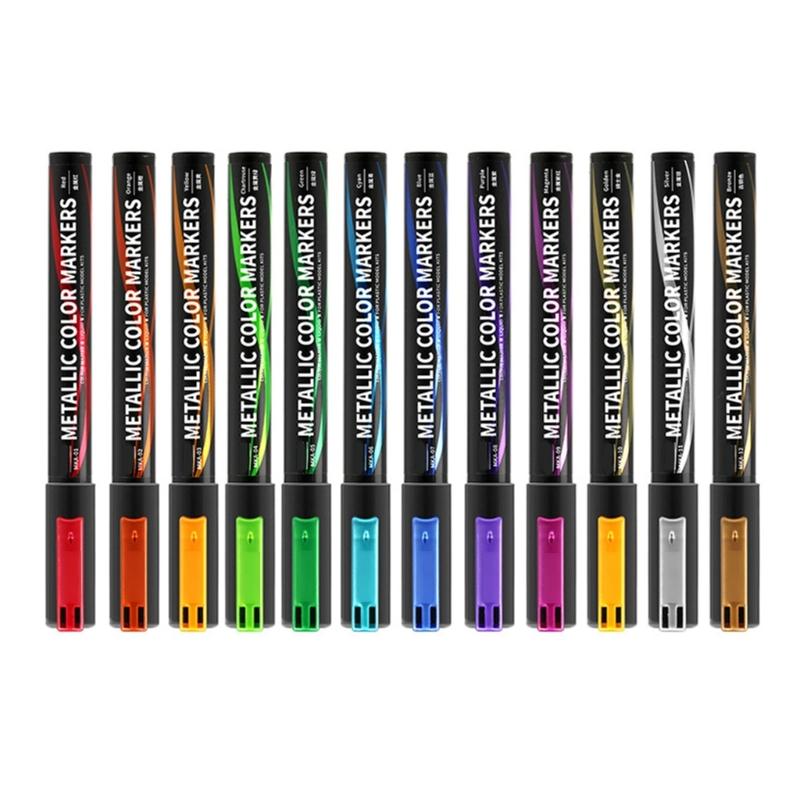 12Pcs Metallic Marker Brush Pen for Scrapbook, Card Making Craft Painting Metallic Marker Pen Paint Pen Metallic Pen Set 1