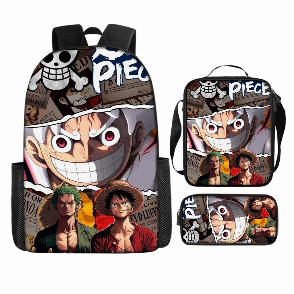 Anime Rucksack Set One Piece Naruto Schultasche für Jungen Schüler Laptop Rucksack Umhängetasche Federmäppchen 3-teilig Große Kapazität Wasserdicht