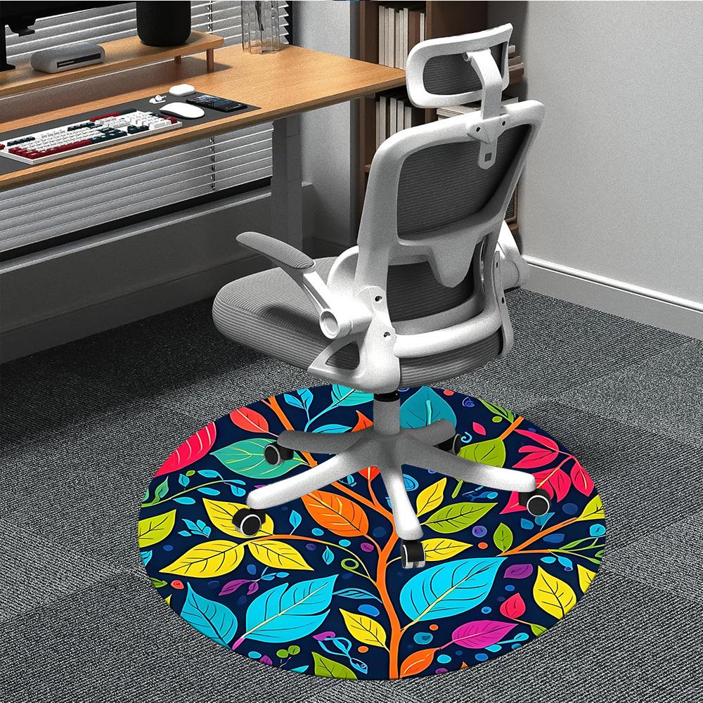 1PC Leaf Pattern Office Round Area Rug, Mat Suitable For Office, Under Office Chairs Bedroom Living Room Home Decor, Room Deco
