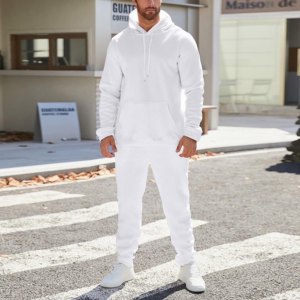 Men's And Women's Solid-color Casual Set. Men's Long-sleeved Hooded, Fleece And Thickened Sweatshirt And Pants Two-piece Set