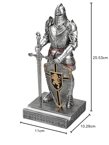 HDMbigmi King's Guard Ornament, Knight Statue, Desk Accessory, Pen Holder, Pen Stand, Paperweight for Office or Home (Silver)