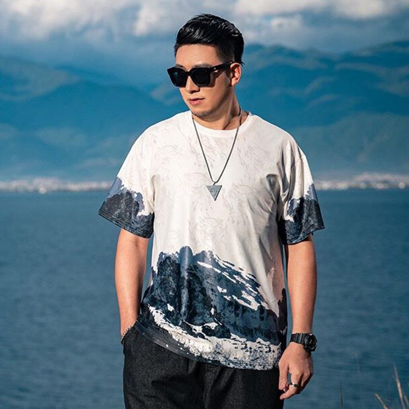 Stretch Fit Anti-wrinkle Loose Men's Short-sleeved Ice Cool Feeling Fashion Short-sleeved Top Cotton Comfortable Lightweight T-shirt