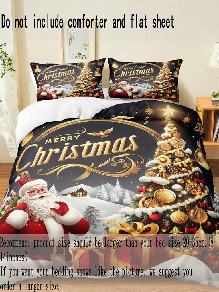 Christmas Bedding Set Merry Christmas Duvet Cover Set, Christmas Printed 3 Pieces Christmas Room Decorations Comforter Cover Set