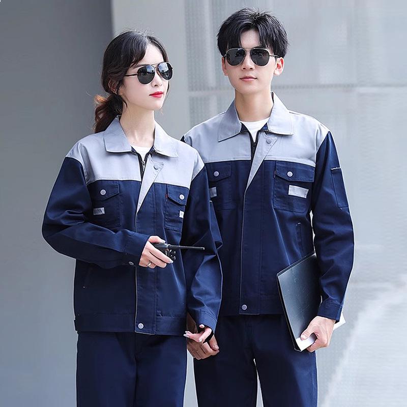 Men's Wear-Resistant Long Sleeve Workwear Set for Spring & Autumn: Ideal for Workshop, Auto Repair, Construction, and Electrical Mechanic Jobs.