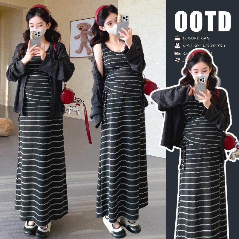 Korean Style Spring 2026 Maternity Vest Jacket & Skirt Set 2XL