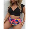 Plus Size Bikini High Waist Ruffle Bikini Set Sexy Flounce Bikini Swimwear Women Two Pieces Swimsuit Floral Beachwear V-neck