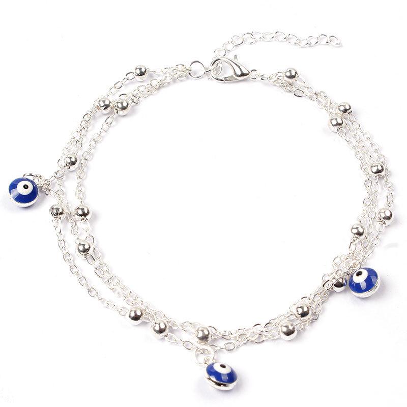 

European and American beach foot accessories, all handmade fringed anklets, double-sided blue eye accessories, yoga accessories